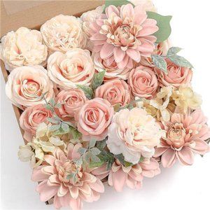 Artificial Flowers Combo Box Set Gradient Color Flower Leaf w/ Stems DIY Wedding